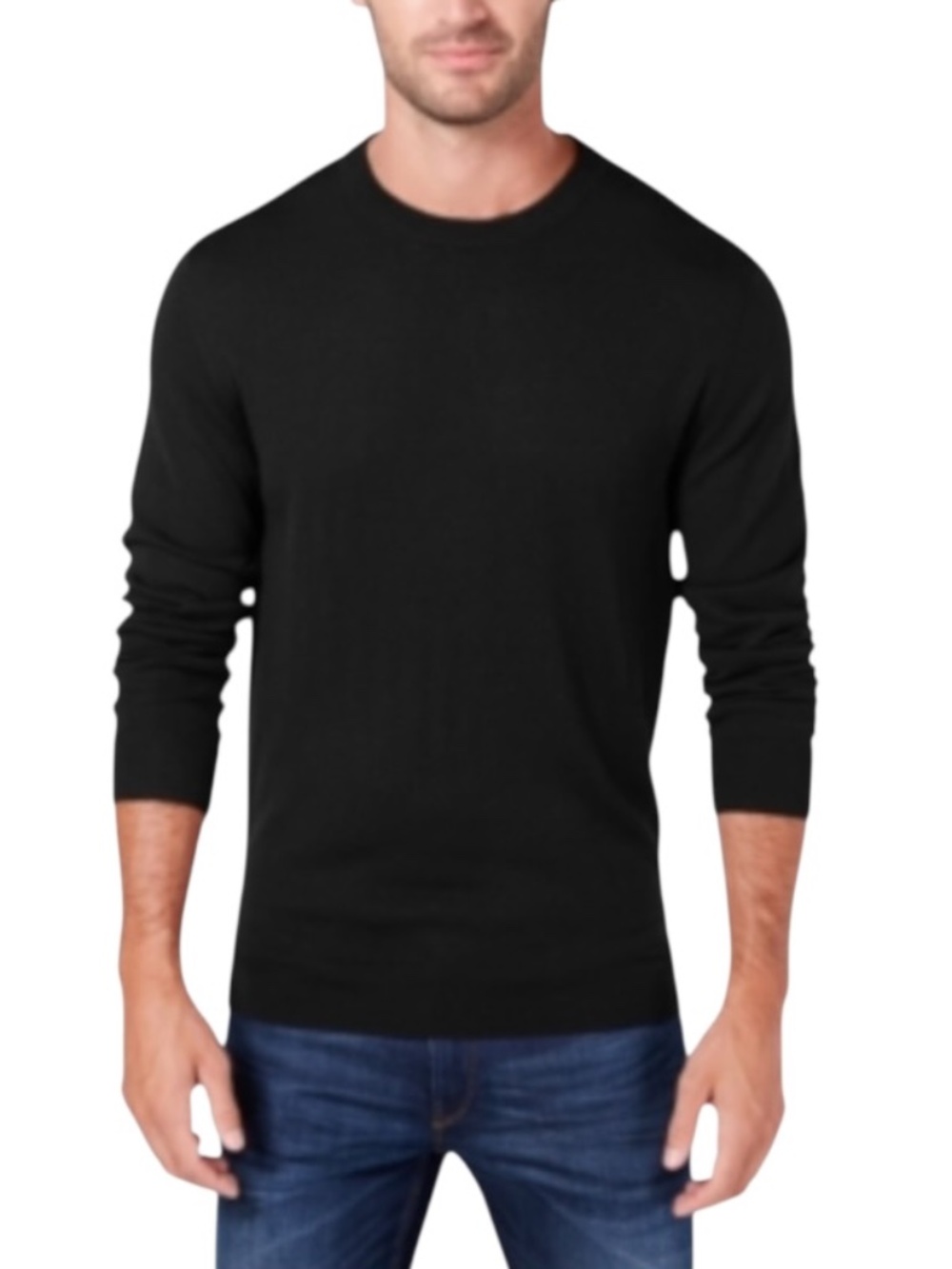 Club Room Men's Solid Crew Neck Merino Wool Blend Sweater, Deep Black XL - NWT